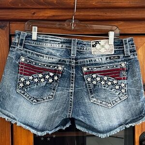 MISS ME: Distressed Stars and Stripes Signature Shorts